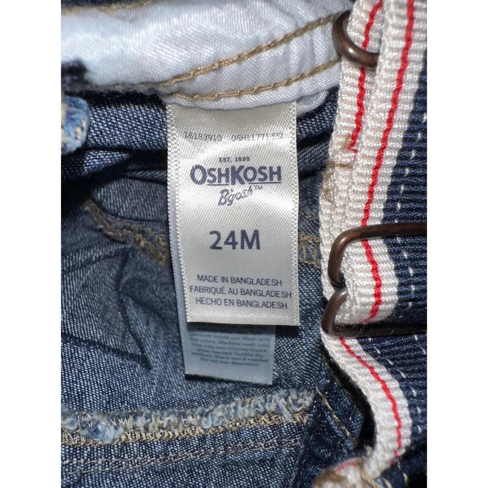 Osh Kosh B'Gosh Denim Short Overalls Size 24 Months Button Legs Patriotic Colors